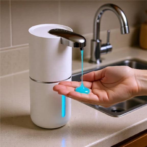 GVDCC-Automatic Liquid Soap Dispenser, White | IPX5 Waterproof 12.8oz / 380mL Capacity 4 Adjustable Liquid Levels USB-C Rechargeable Long-Lasting Battery White