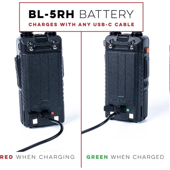 GVDCC-BL-5RH 2500mAh USB-C Charging Li-ion Battery Pack, OEM Original Capacity Battery for BaoFeng BF-F8HP PRO and BL-5RH Series Radios