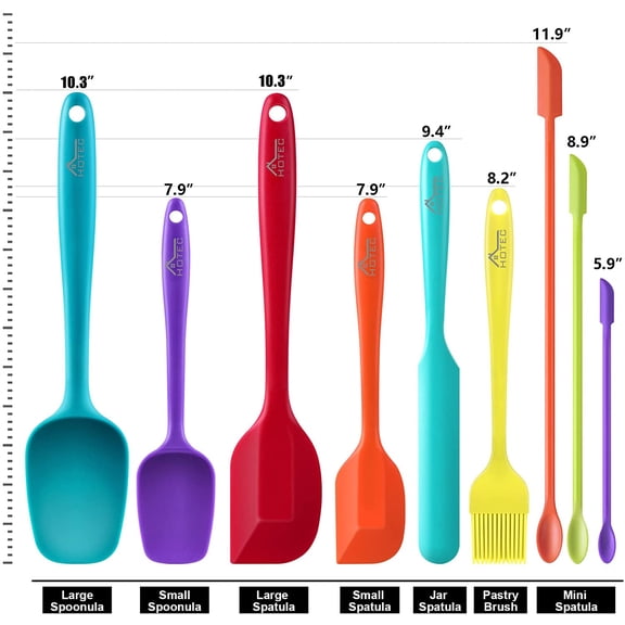 GVDCC-BPA Free Heat Resistant Silicone Spatula Set Kitchen Utensils for Baking Cooking Mixing Non Stick Cookware Food Grade Dishwasher Safe (Multi-Color) Set of 9