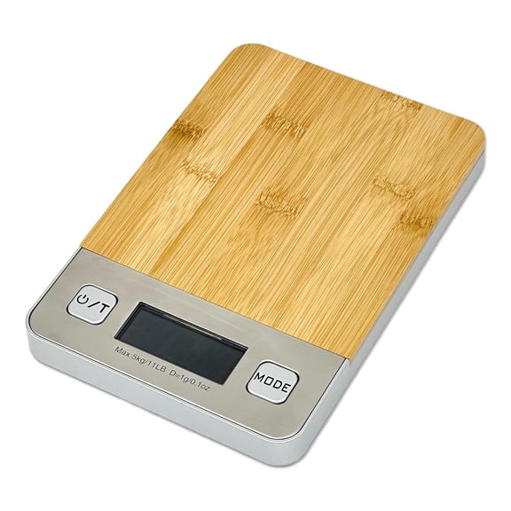 GVDCC-Bamboo Platform Digital Kitchen Scale - for Food Coffee Lab - LCD Display gram Ounces lb:oz - 11 LB/5 KG Capacity - Battery Included - Natural by The Display Guys