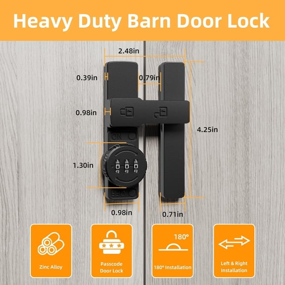 GVDCC-Barn Door Lock,180 Degree Flip Barn Door Locks and Gate Latches, Sliding/Bifold French Door Lock Latch for Gate Barn Garage Shed Window Cabinet Liquor 3-Digit Password Keyless,Black