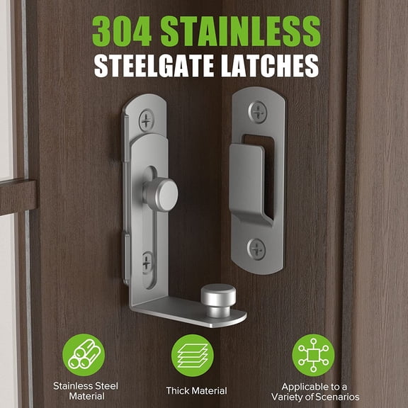 GVDCC-Barn Door Lock, 90 Degree Bifold Flip Door Latch, Stainless Steel Angle Latch Lock for Barn, Bathroom, Outdoor, Garage (1, Silver)