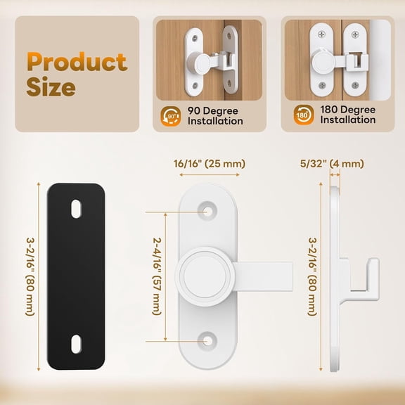 GVDCC-Barn Door Locks, 90/180 Degree Right Angle Flip Gate Latch Fit for Bedroom, Garden, Cabinet - Sturdy and Secure Sliding Barn Door Lock (White-1 Pc)