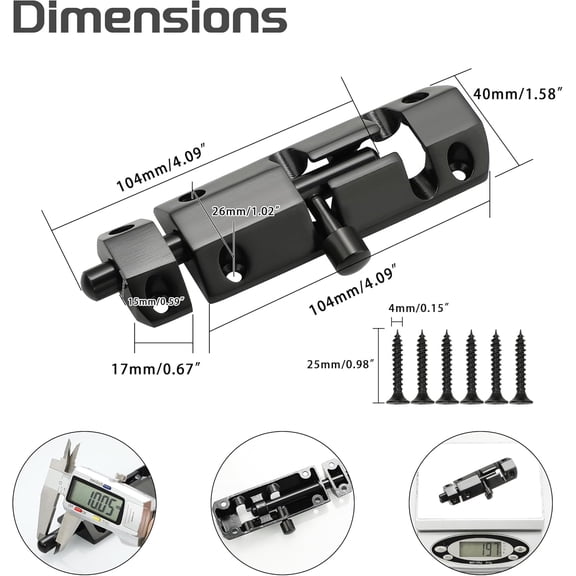 GVDCC-Barrel Bolt Latch 4 inch,Slide Bolt Latch Lock Black,Solid 304 Stainless Steel Slide Gate Latches Safety Door Lock Hardware for Interior Outdoor Fence Gate Wooden Barn Doors