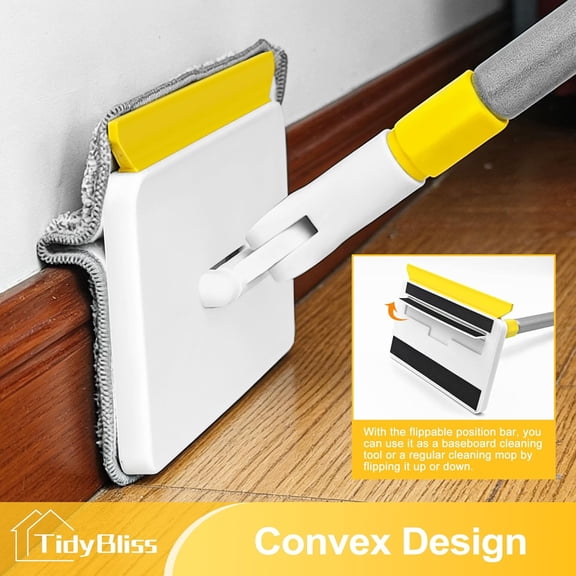 GVDCC-Baseboard Cleaner Tool with Handle, 55.9 Long Wall and Base Board Cleaning Mop, 4 Reusable Pads, 1 Stiff Bristle Scrubber Brush for Floorboard Ceiling Cabinet Window Bathroom (Yellow)