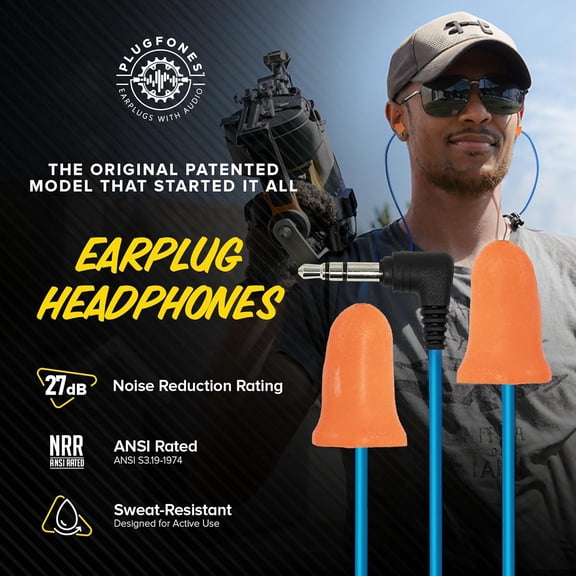 GVDCC -Basic Earplug Headphones Earplug-Earbud Hybrid 27 dB Noise Reduction Rating OSHA Compliant Hearing Protection Earphones Noise Reducing Work Headphones Orange Foam Bell Earplugs
