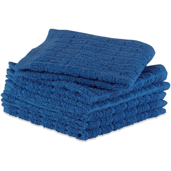 GVDCC-Basic Terry Collection Solid Windowpane Dishcloth Set, 12x12, Blue, 6 Piece