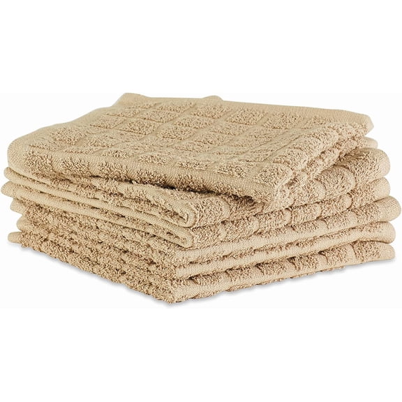 GVDCC-Basic Terry Collection Solid Windowpane Dishcloth Set, 12x12, Pebble, 6 Piece
