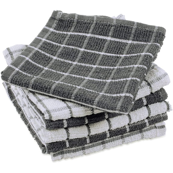GVDCC-Basic Terry Collection Windowpane Dishcloth Set, 12x12, Gray, 6 Piece