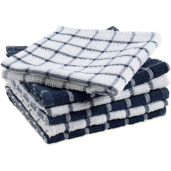 GVDCC-Basic Terry Collection Windowpane Dishcloth Set, 12x12, Nautical Blue, 6 Piece
