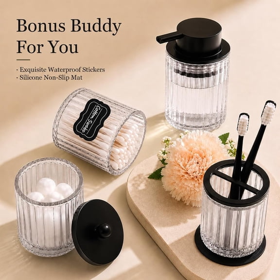 GVDCC-Bathroom Accessories Set 2PCS, Glass Lotion Soap Dispenser & Toothbrush Holder, Countertop Organizer for Kitchen, Shower, Vanity, Rustic Farmhouse Bathroom Decor, Bathroom Essentials, Clear