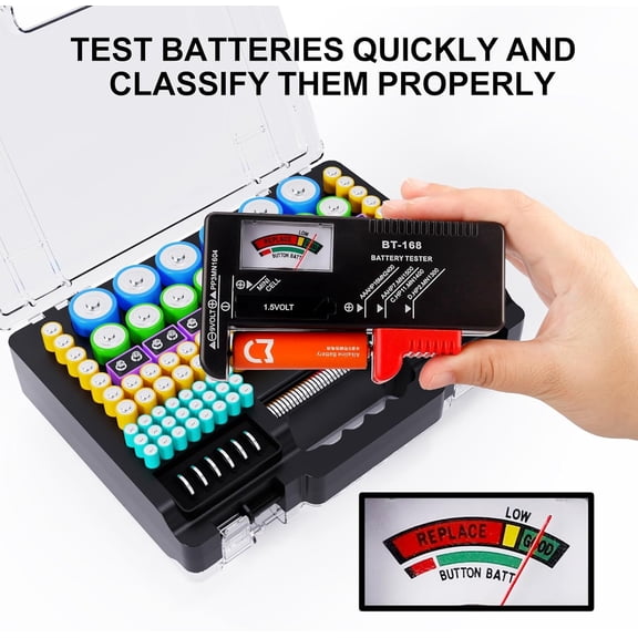 GVDCC-Battery Organizer Storage Holder Box Case with Tester, Ultra-Large 262+ Batteries Container with Double-Sided, Holds AA AAA 4A 23A C D Cell 9V 3V Lithium 4LR44 CR3 CR123A 18650 (Black)