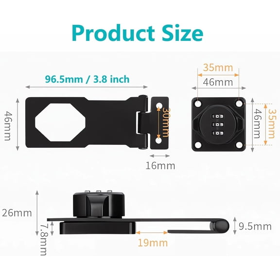 GVDCC-Bifold Door Lock - Folding Door Lock 3-Digit Keyless Combination Closet Locks for Double Doors - Heavy Duty Twist Knob Hasp Latch for Cabinet Drawers Cupboards Pantry Outdoor Shed Fence Barn