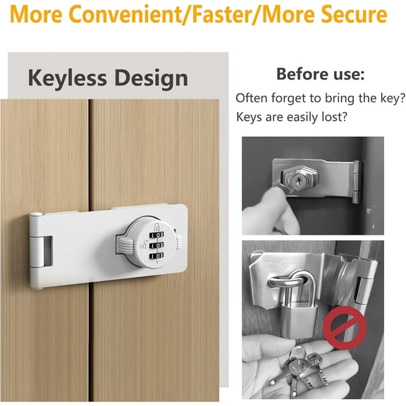 GVDCC-Bifold Door Lock - White Sliding Closet Locks for Double Doors Cabinet Lock Anti-Pry 3-Digit Password Combination Twist Knob Hasp Latch Locks for Barn Door Cupboard Pantry 1pcs