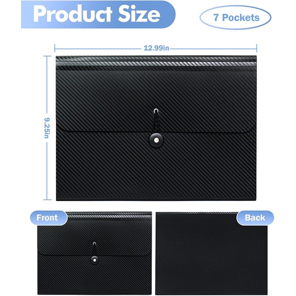 GVDCC-Black 7-Pocket Expanding File Folder, 33x24x3.5cm, A4, Letter, Polypropylene, Paper, 1x