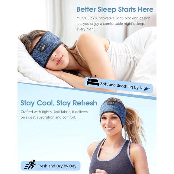 GVDCC -Bluetooth 5.4 Headband Headphones for Sports and Sleep, Wireless Sleeping Eye Mask Earbuds Earphones for Side Sleepers Workout Running Cool Tech Gadget Unique Gift