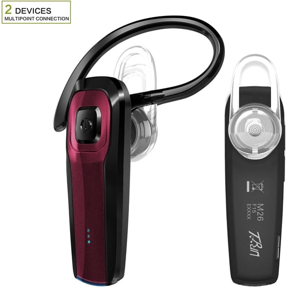 GVDCC -Bluetooth Earpiece, M26 Bluetooth Headset Handsfree Wireless Headphone with Noise Cancelling and Microphone Compatible for Android iPhone Cell Phone Laptop - Red