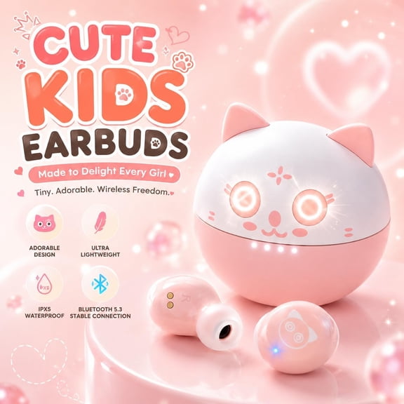 GVDCC -Bluetooth headphones, Bluetooth 5.3 Headphones HiFi Stereo, True Wireless Earbuds, LED Digital Display Wireless Earpods, Ear Buds with Microphone, IPX5 Waterproof Earbuds for School/Sport(Pink
