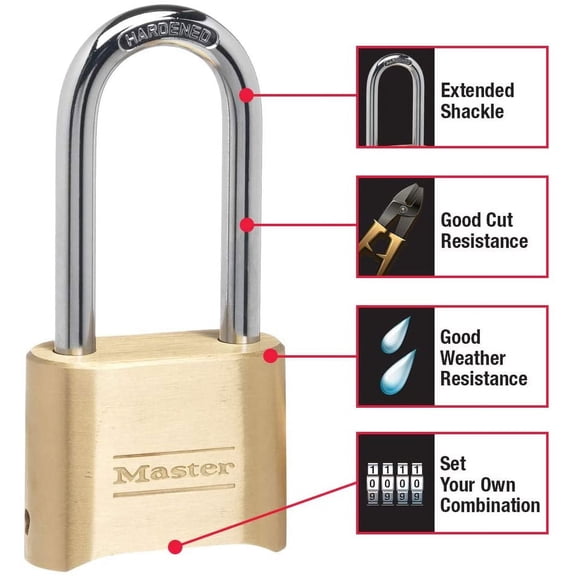 GVDCC-Brass Combination Lock, Gate Lock for Outdoor Fence or Shed, Customizable Combination Padlock with Extended 2-1/4-Inch-Long Shackle, 175DLH