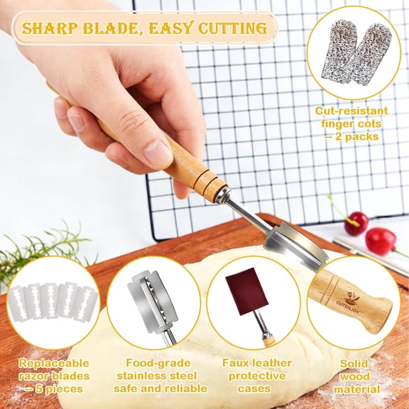GVDCC-Bread Lame and Flour Duster, 304 Stainless Steel Bread Baking Supplies with Razor Blades & Leather Cover, Professional Bread Scoring Knife, Flour Duster for Baking