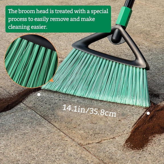 GVDCC-Broom, Angle Broom with 57" Long Handle, PET Bristles - Fit Heavy-Duty Cleaning, Also Works Well Fine Dust - Commercial Outdoor Indoor Sweeper for Courtyard Sidewalk Deck Kitchen Lobby, Green