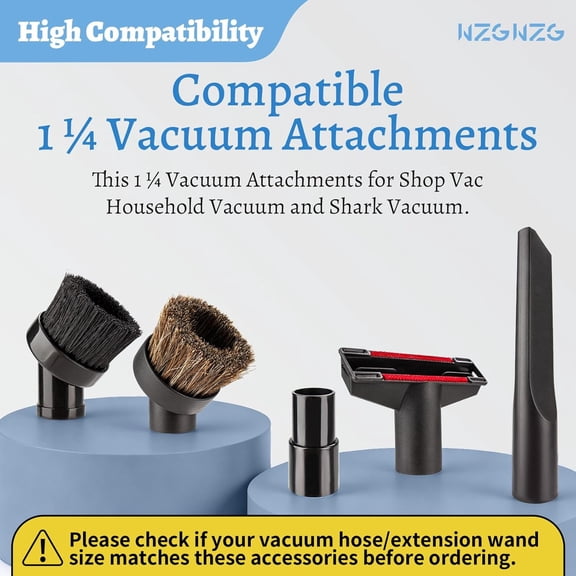 GVDCC-Brush for Shark Vacuum Attachments: 1 1/4 Vacuum Attachments for Shop Vac Kit with 2 Round Brush Attachment and Shark Crevice Tool and Vacuum Hose Adapter & Upholstery Tool 5-Pack