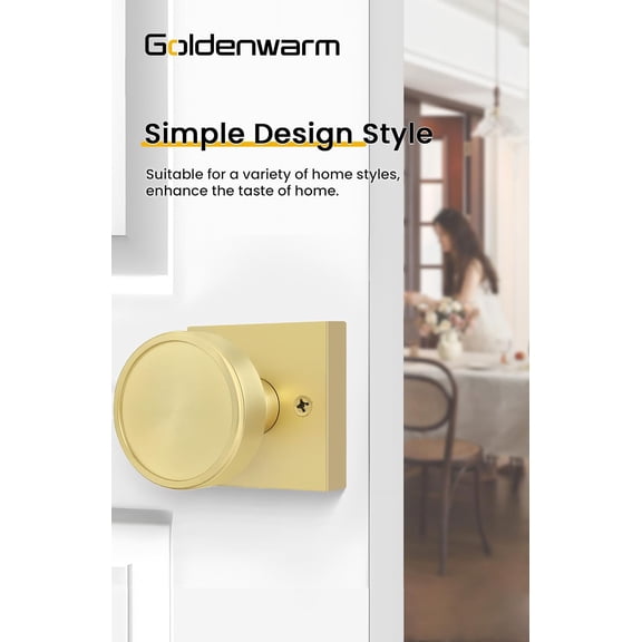 GVDCC-Brushed Gold Dummy Door Knobs, Half Brushed Brass No-Turning Dummy Knob for Closet Doors, Zinc-Alloy Single-Sided Door Locks (1 Pack)