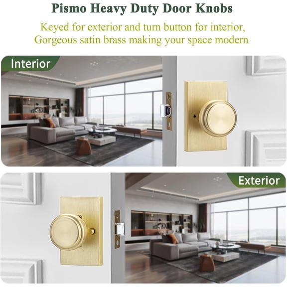 GVDCC-Brushed Gold Interior Door Knobs with Push Lock for Privacy | Zinc Rosette, Easy Install, For Bathroom & Bedroom