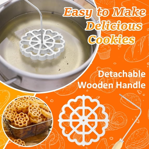 GVDCC-Bunuelos Mold with Handle, Aluminum Rosette Timbale Iron Molds Set, Detachable Bunuelos Cookie Maker Mold, Waffle Molds Funnel Cake Ring Baking Cooking Rosette Cookie Cutter Tool - 4.8 inch