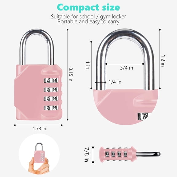 GVDCC-CL11RQ Combination Lock, 4 Digit Outdoor Combination Padlock Set Your own Combination for Gym Locker Lock, School, Gates, Doors, Toolbox, Hasps and Storage (Rose Quartz *1)