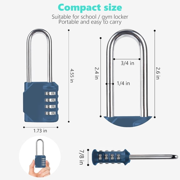 GVDCC-CL21BG 2.6 Inch Long Shackle Combination Lock, 4 Digit Combination Padlock Set Your own Combination for Gym Locker Lock, School, Gates, Doors, Toolbox, Hasps and Storage (Blue-Gray (L) *1)