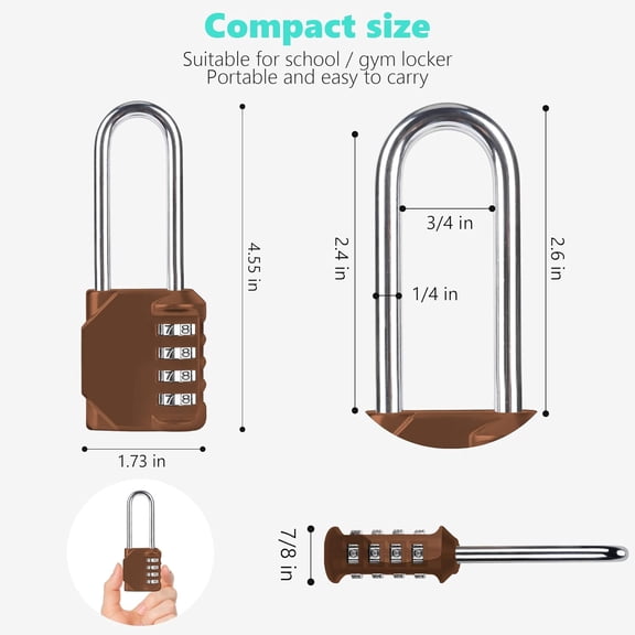 GVDCC-CL21MC 2.6 Inch Long Shackle Combination Lock, 4 Digit Combination Padlock Set Your own Combination for Gym Locker Lock, School, Gates, Doors, Toolbox, Hasps and Storage (Mocha Mousse (L) *1)