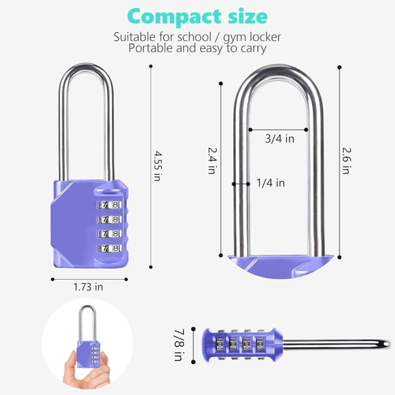 GVDCC-CL21VP 2.6 Inch Long Shackle Combination Lock, 4 Digit Combination Padlock Set Your own Combination for Gym Locker Lock, School, Gates, Doors, Toolbox, Hasps and Storage (Very Peri (L) *1)