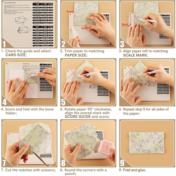 GVDCC-CYFUN Design 2 Pcs/Sets Mini Score Board & Corner Punch for Paper Craft, 6.4x8.5inch Multi-Purpose Scoring Board with Bone Folder for Crafting, Make Envelopes, Box, Cards, Precision Photos, and