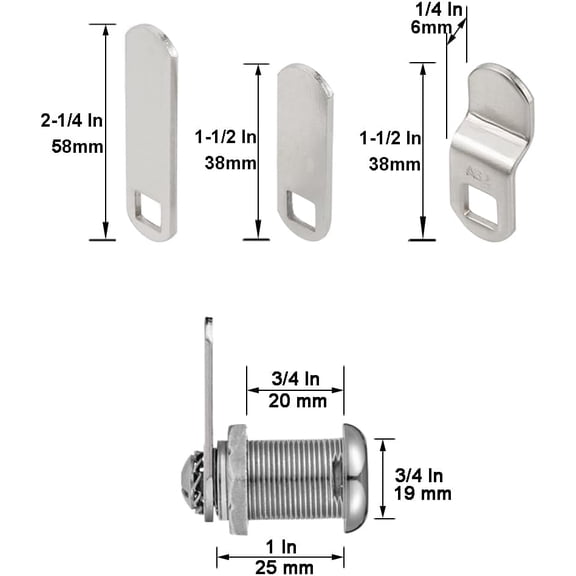 GVDCC-Cabinet Cam Locks Keyed Alike, 1 Cylinder Cam Locks for Tool Box RV Compartment Mailbox Vending Machine Drawer File Cabinet, Fits 3/4 Max Panel Thickness, Chrome Finish with 3 Cams and 2 Keys