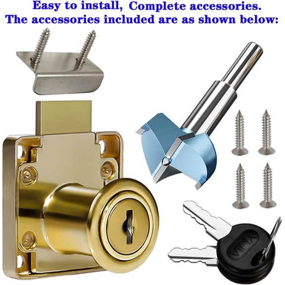 GVDCC-Cabinet Drawer Locks & Forstner Drill Bit (Drill Diameter 0.79"/20mm) Furniture Locker Locks Wardrobe Locks All Lock Keys are Independent Suitable for Door Panels 17-22 mm Thick.[Golden Yellow]