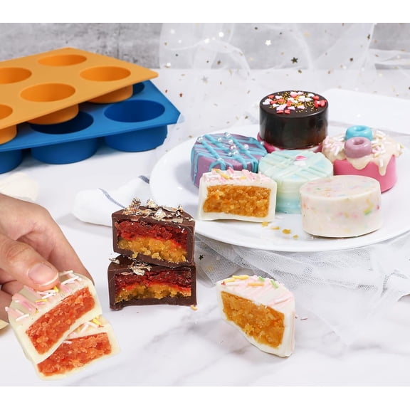 GVDCC-Cake Puck Mold Set 2 Different Sizes, Silicone Flat Cake Pop Molds for Chocolate Covered Desserts, BPA Free - 2 Molds & 1 Scraper