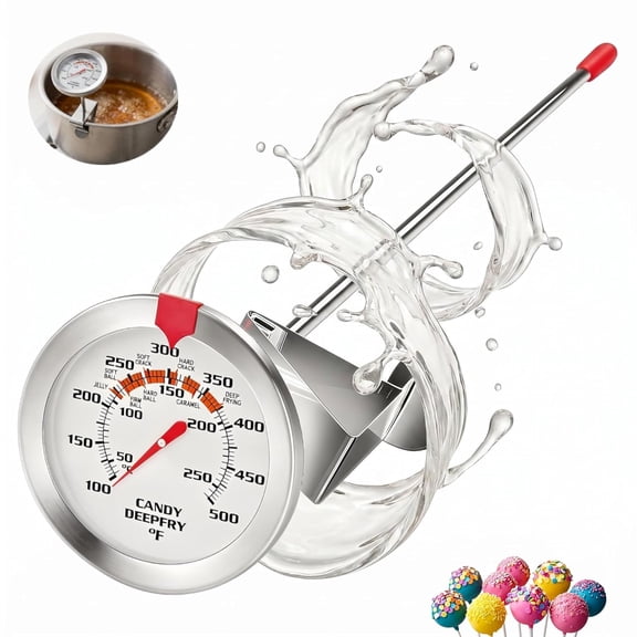 GVDCC-Candy Thermometer and Deep Fry Thermometer with 2 Inch Large Dial, 9 Inch Stainless Steel Probe Temperature Guide for Candy Making, Frying, Confectionery, Dessert, Chocolate, Jam, and BBQ