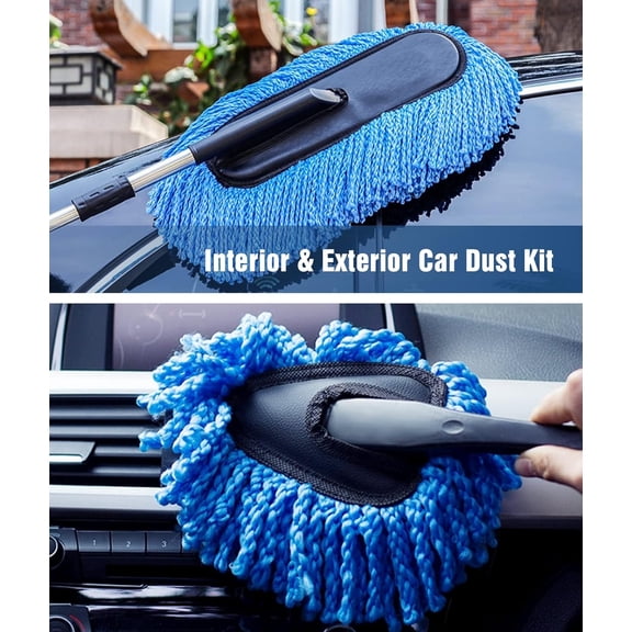 GVDCC-Car Duster Kit, 2 Pack Car Dust Brush Set with Microfiber Pollen Dusters Scratch Free, Extendable Duster Brush & Dash Duster for Exterior Interior Cleaning Tools