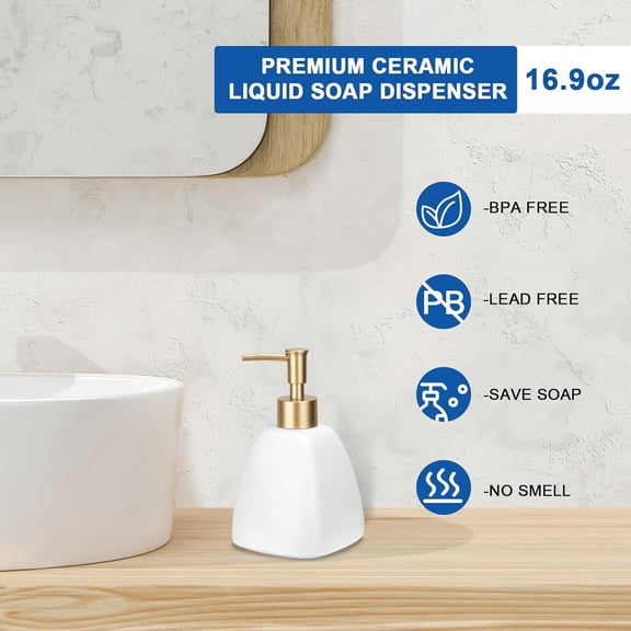 GVDCC-Ceramic Hand Soap Dispenser Liquid for Bathroom, Lotion Dispenser with Rust-Proof Plastic Pump for Kitchen 500ml/16.9oz