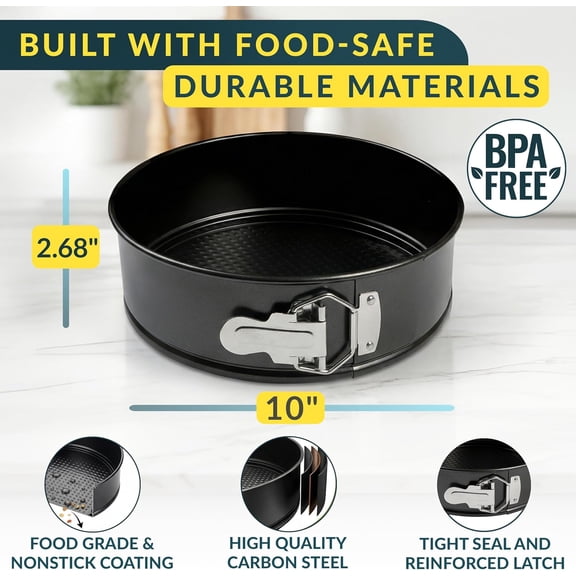 GVDCC-Cheesecake Pan 10 Inch Carbon Steel With Removable Bottom Leakproof Design, Nonstick Coating Springform Pan Durable Cake Mold With Secure Latch, Even Heat Cheese Cake Pans For Baking