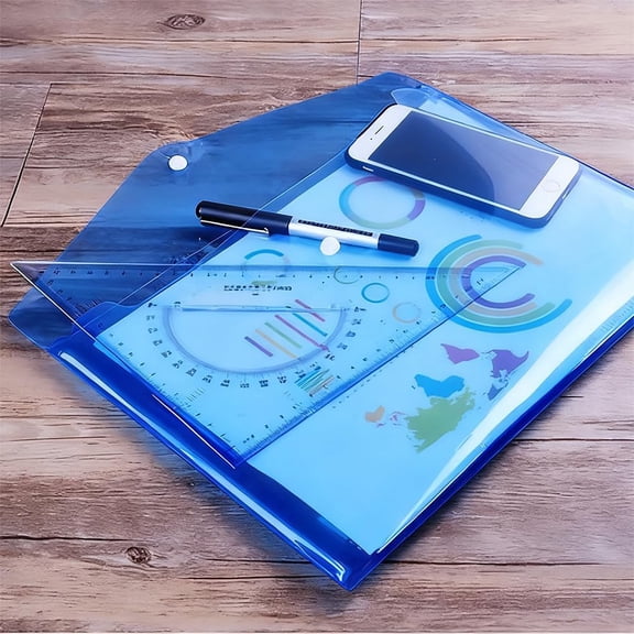 GVDCC-Clear Document Folders Transparent Filing Envelopes Waterproof Plastic Envelopes File Holder Filing Document Poly Envelope with Snap Button Closure for A4 Letter Paper Size (Blue, A4)