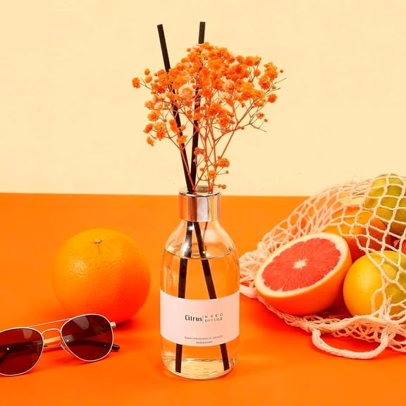 GVDCC-Clesh Reed Diffuser Set, 6.7 oz Citrus Scented Diffuser with Sticks, Home Fragrance Reed Diffuser for Bathroom Shelf Decor