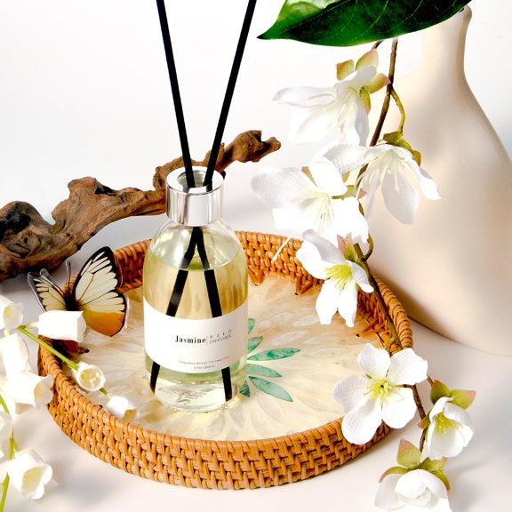 GVDCC-Clesh Reed Diffuser Set, 6.7 oz Jasmine Scented Diffuser with Sticks, Home Fragrance Reed Diffuser for Bathroom Shelf Decor