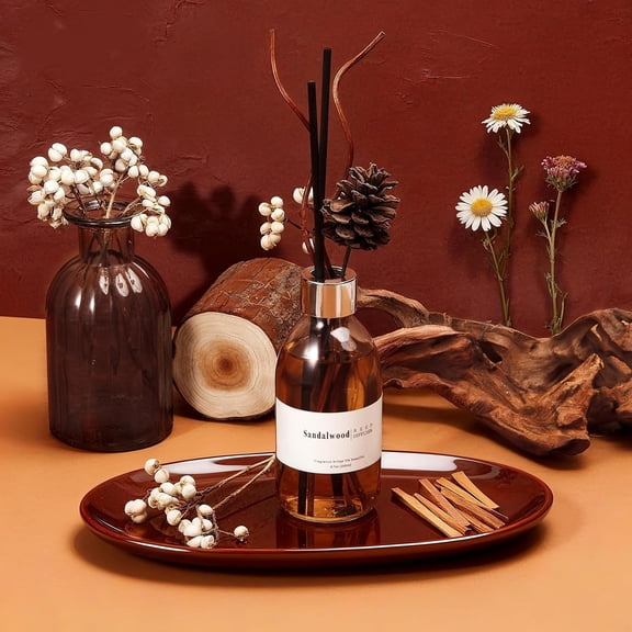 GVDCC-Clesh Reed Diffuser Set, 6.7 oz Sandalwood Scented Diffuser with Sticks, Home Fragrance Reed Diffuser for Bathroom Shelf Decor