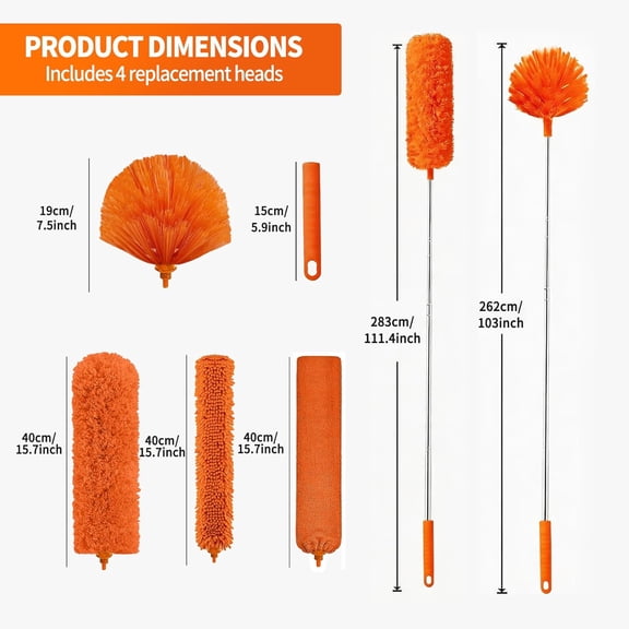 GVDCC-Cobweb Duster with Extension Pole,Cleaner Outdoor 110" Telescoping Extended Sspider Brush, Dusting Kit,Long Handle Reach for High Ceilings and Fans,Microfiber Webster Remover Tools Feather Dust