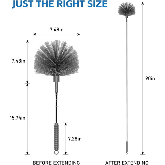 GVDCC-Cobweb Duster with Extension Pole, Retractable Dusters for Cobweb Cleaning 90-inch Long Handle Spider Web Brush for Outdoor Indoor High Ceilings, Grey