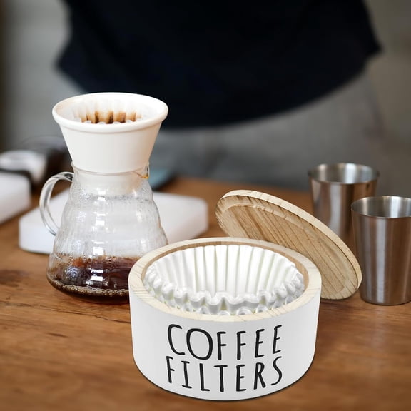 GVDCC -Coffee Filter Holder - Wooden Coffee Storage Container with Lid, Multipurpose Filter Dispenser, Sturdy Coffee Pod Organizer for Bar Counter Decor (White)
