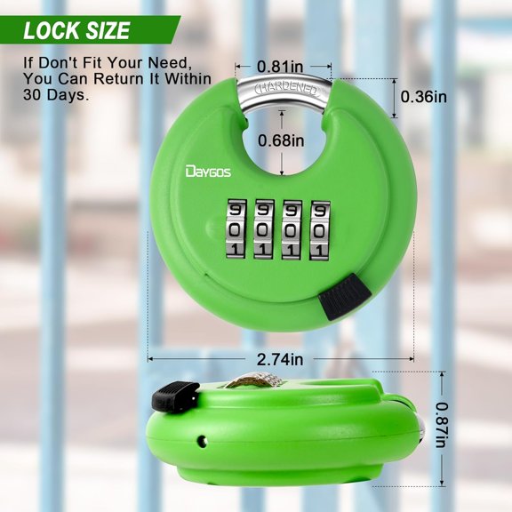 GVDCC-Combination Disc Padlocks for Outdoor - Heavy Duty 4 Digit Code Lock, Combo Discus Lock for Storage Unit,Gate,Fence,Trailer(3/8-in Shackle,1PCS,Green)