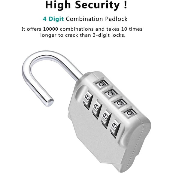 GVDCC-Combination Lock Outdoor, 4 Digit Re-settable Padlock for Gym, School, Fence, Employee Locker (Sliver)